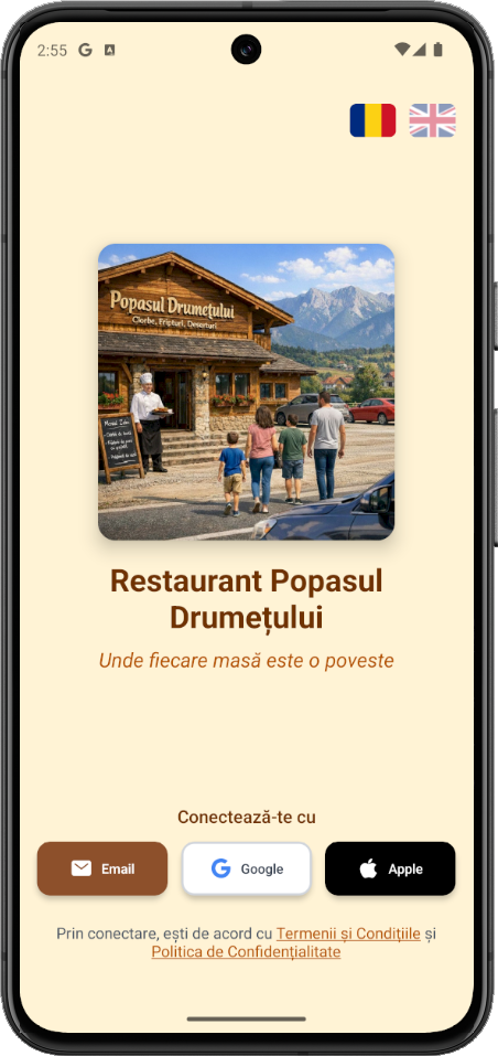 Aplicația pentru restaurant: Autentificare